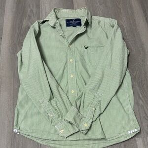 American Eagle Y2K Preppy Green Long Sleeve Striped Button Down Shirt Men’s S